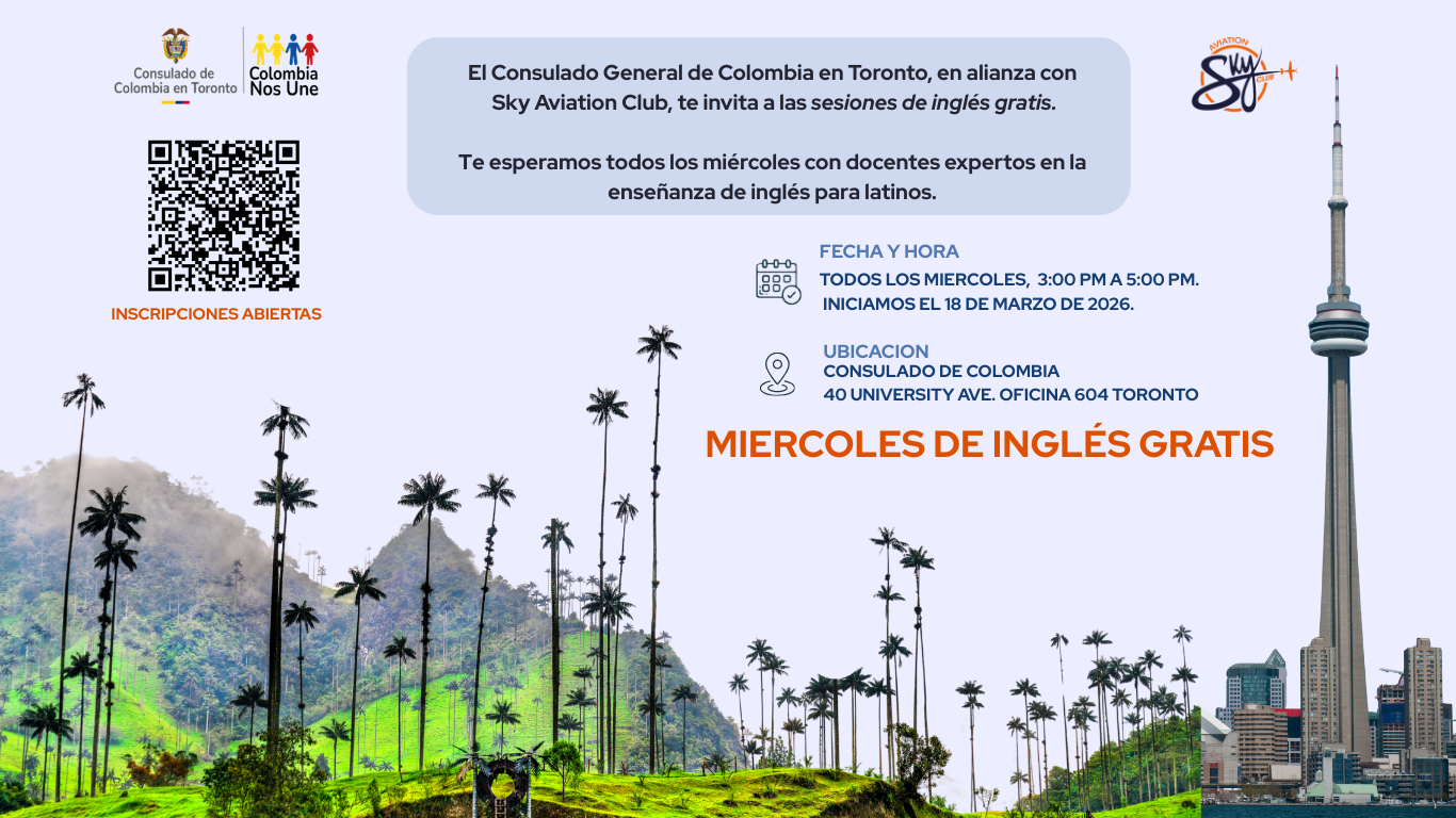 Participa en los miércoles de inglés gratuito en el Consulado General de Colombia en Toronto  