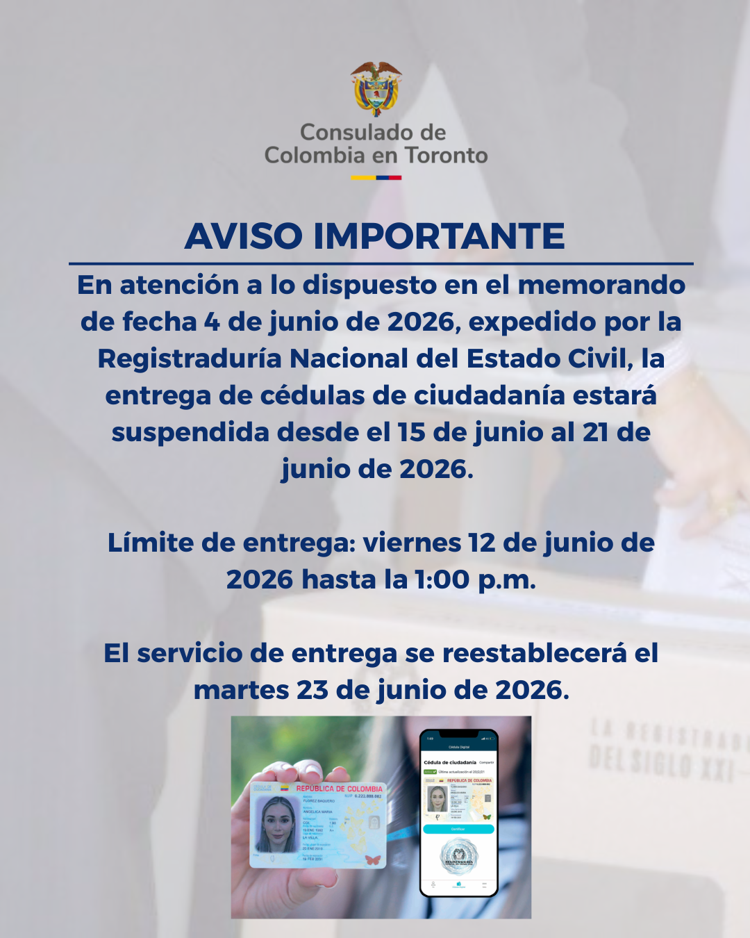 Suspensión en la entrega de cédulas de ciudadanía