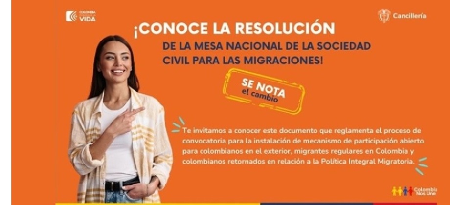 Consulado de Colombia en Toronto informa sobre la convocatoria para la instalación de la Mesa Nacional de la Sociedad Civil para Migraciones