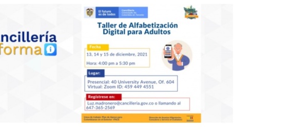El Consulado en Toronto invita al taller de Alfabetización Digital para Adultos Mayores, del 13 al 15 de diciembre de 2021